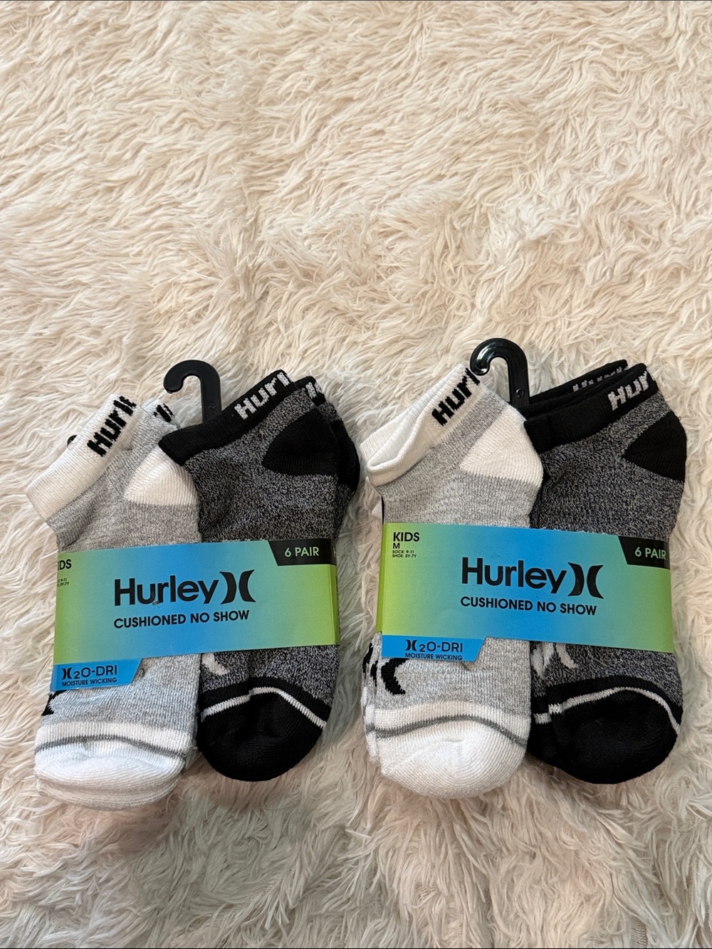 Hurley Kids Cushioned No Show Socks - Black, Gray, White 6pk